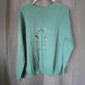 Carly Blake Vintage Flower Embroidered Sweater Green Size XL